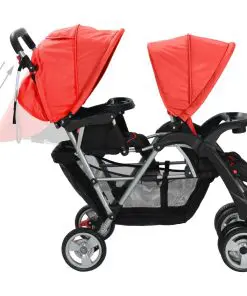 vidaXL Tandem Stroller Steel Red and Black