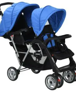 vidaXL Tandem Stroller Steel Blue and Black