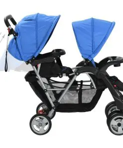 vidaXL Tandem Stroller Steel Blue and Black