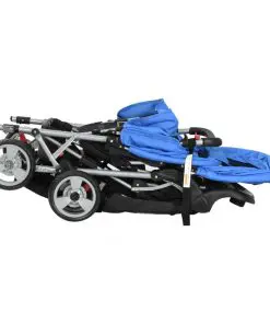 vidaXL Tandem Stroller Steel Blue and Black