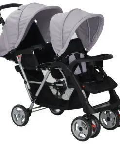 vidaXL Tandem Stroller Steel Grey and Black