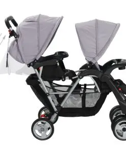 vidaXL Tandem Stroller Steel Grey and Black