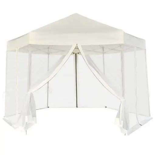 vidaXL Hexagonal Pop-Up Marquee with 6 Sidewalls Cream White 3.6×3.1 m