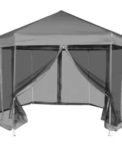 vidaXL Hexagonal Pop-Up Marquee with 6 Sidewalls Grey 3.6×3.1 m