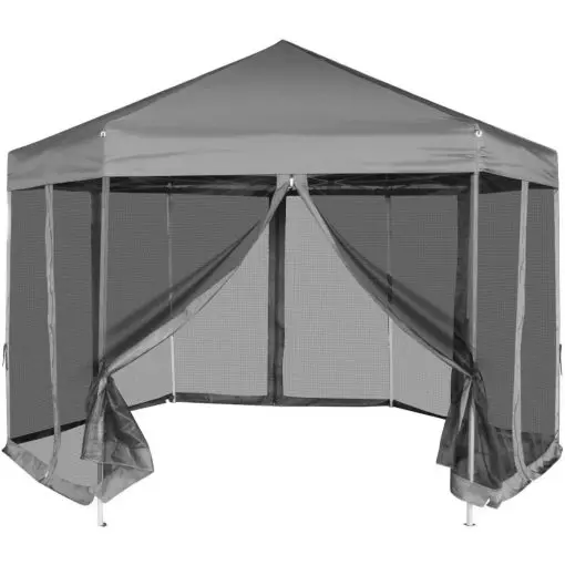 vidaXL Hexagonal Pop-Up Marquee with 6 Sidewalls Grey 3.6×3.1 m