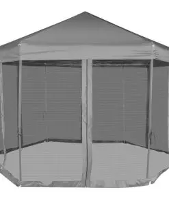 vidaXL Hexagonal Pop-Up Marquee with 6 Sidewalls Grey 3.6×3.1 m