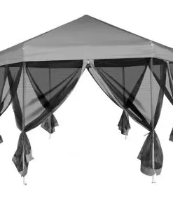 vidaXL Hexagonal Pop-Up Marquee with 6 Sidewalls Grey 3.6×3.1 m
