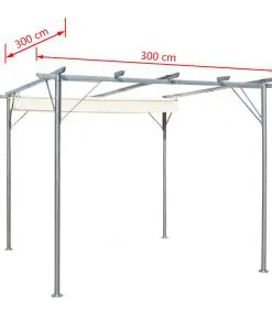 vidaXL Pergola with Retractable Roof Cream White Steel 3×3 m