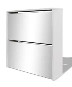 vidaXL Shoe Cabinet 2-Layer Mirror White 63x17x67 cm
