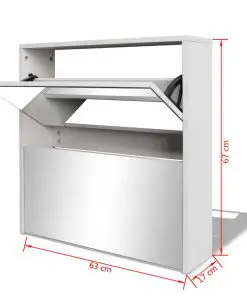 vidaXL Shoe Cabinet 2-Layer Mirror White 63x17x67 cm