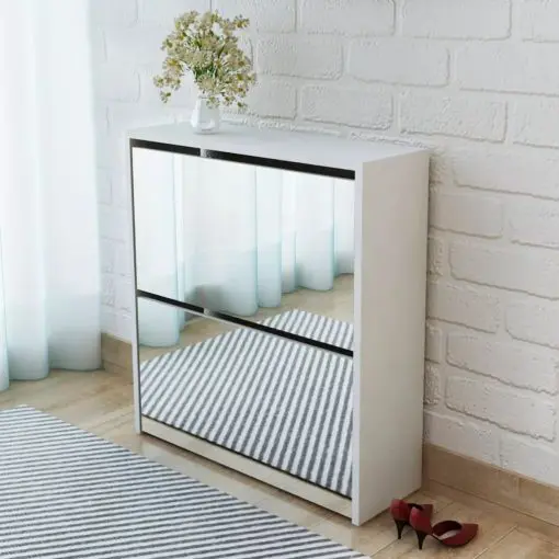 vidaXL Shoe Cabinet 2-Layer Mirror White 63x17x67 cm