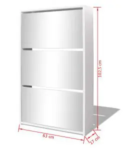 vidaXL Shoe Cabinet 3-Layer Mirror White 63x17x102.5 cm