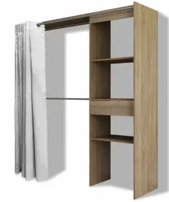 vidaXL Cloth Cabinet with Curtain Adjustable in Width 121-168 cm Oak