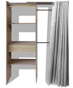 vidaXL Cloth Cabinet with Curtain Adjustable in Width 121-168 cm Oak