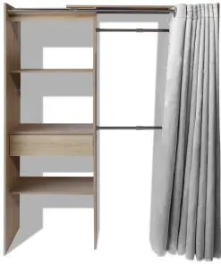 vidaXL Cloth Cabinet with Curtain Adjustable in Width 121-168 cm Oak