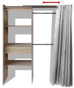 vidaXL Cloth Cabinet with Curtain Adjustable in Width 121-168 cm Oak