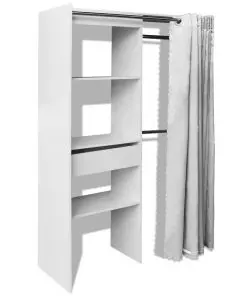 vidaXL Cloth Cabinet with Curtain Adjustable in Width 121-168 cm White