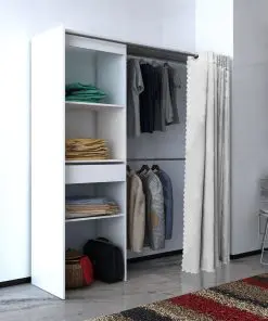 vidaXL Cloth Cabinet with Curtain Adjustable in Width 121-168 cm White
