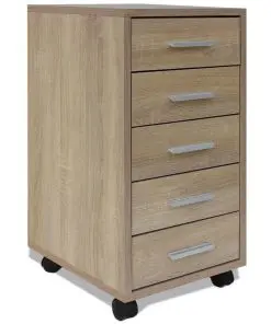 vidaXL Office Drawer Unit with Castors 5 Drawers Oak
