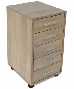 vidaXL Office Drawer Unit with Castors 5 Drawers Oak