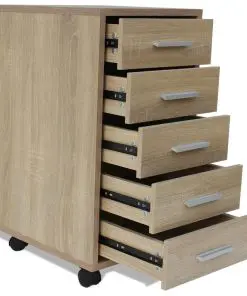 vidaXL Office Drawer Unit with Castors 5 Drawers Oak