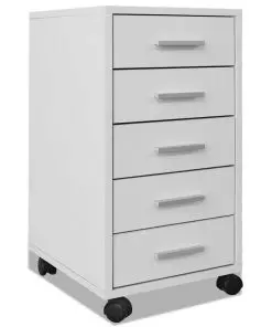 vidaXL Office Drawer Unit with Castors 5 Drawers White