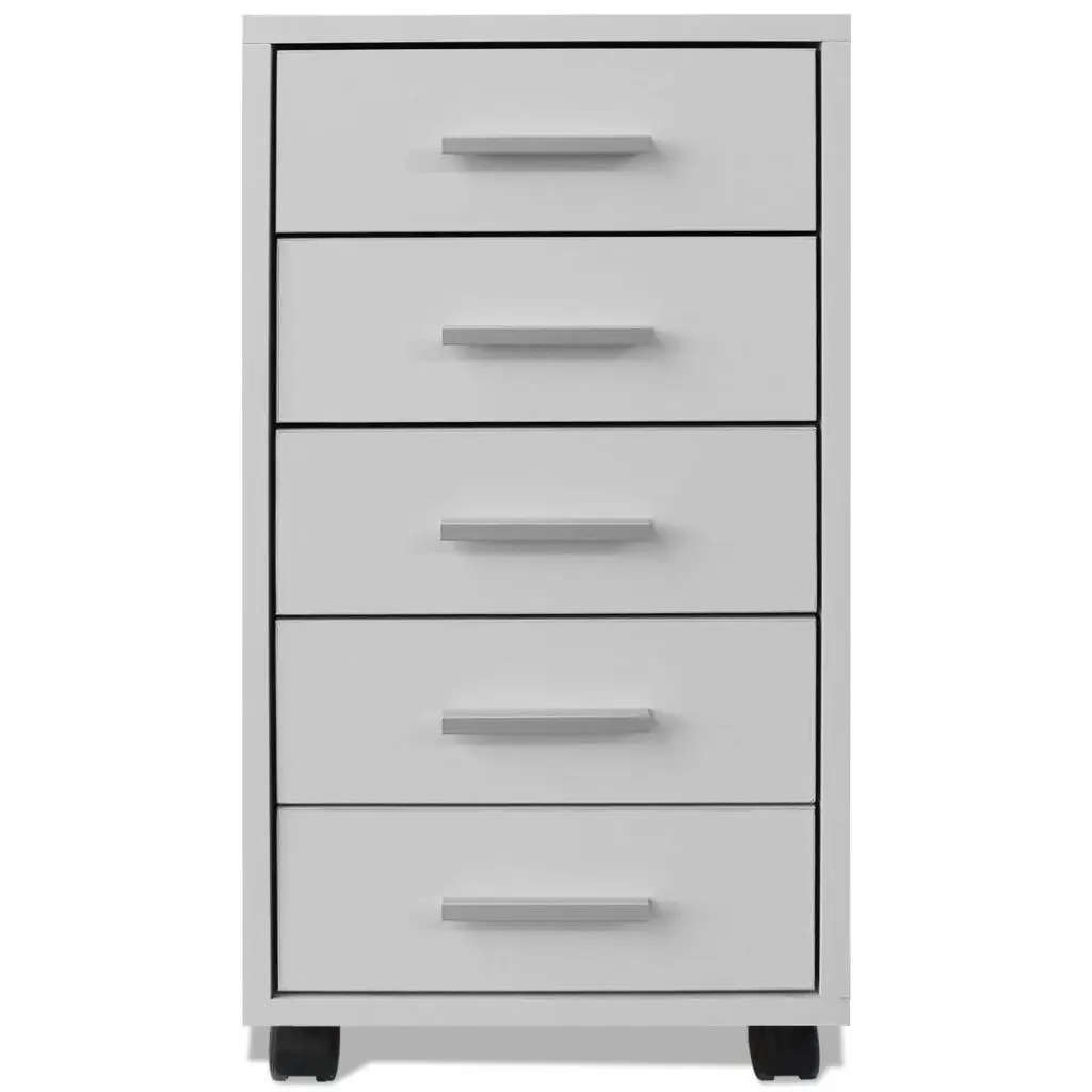 vidaXL Office Drawer Unit with Castors 5 Drawers White