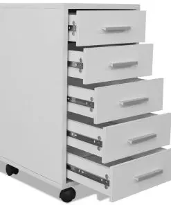 vidaXL Office Drawer Unit with Castors 5 Drawers White
