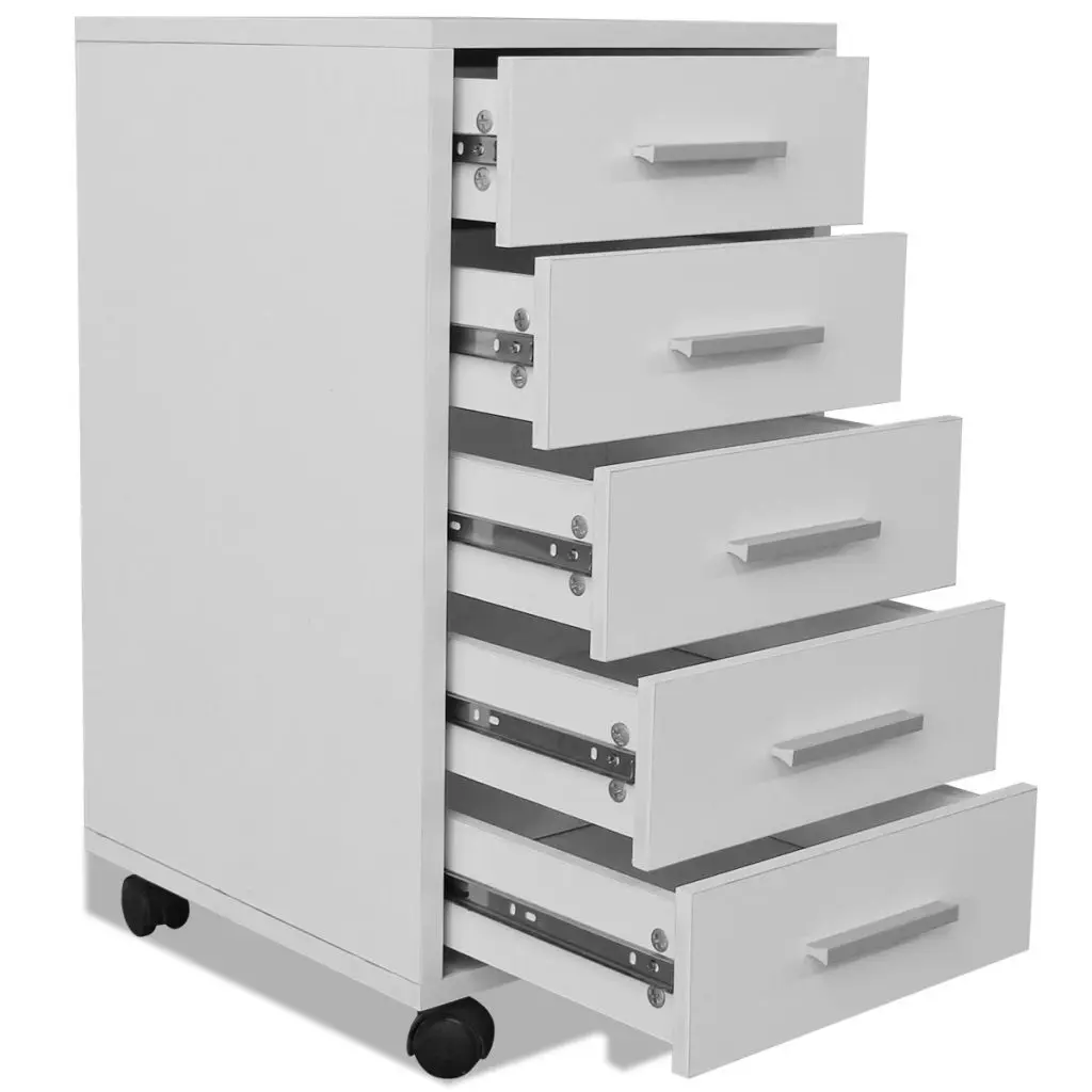 vidaXL Office Drawer Unit with Castors 5 Drawers White