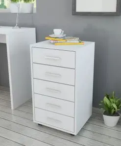 vidaXL Office Drawer Unit with Castors 5 Drawers White
