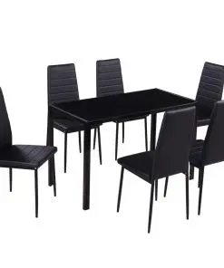 vidaXL Seven Piece Dining Table Set Black