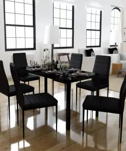 vidaXL Seven Piece Dining Table Set Black