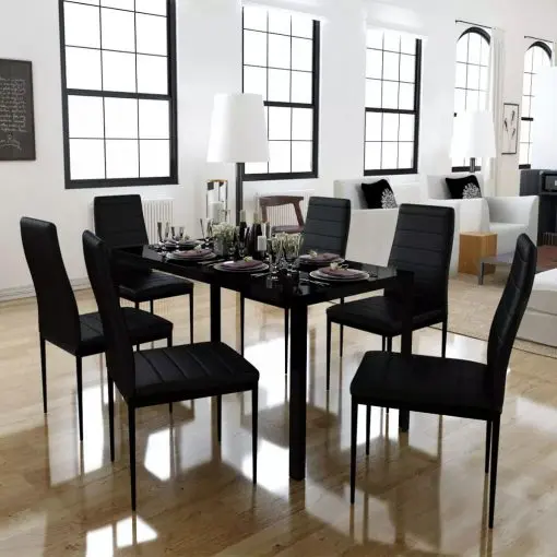 vidaXL Seven Piece Dining Table Set Black