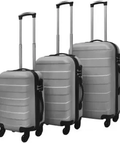 vidaXL Three Piece Hardcase Trolley Set Silver