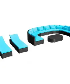 vidaXL 13 Piece Garden Lounge Set with Cushions Poly Rattan Blue