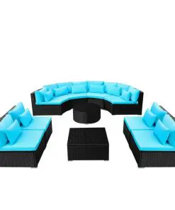 vidaXL 13 Piece Garden Lounge Set with Cushions Poly Rattan Blue