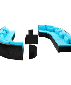 vidaXL 13 Piece Garden Lounge Set with Cushions Poly Rattan Blue