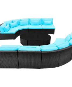 vidaXL 13 Piece Garden Lounge Set with Cushions Poly Rattan Blue