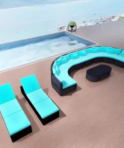 vidaXL 13 Piece Garden Lounge Set with Cushions Poly Rattan Blue