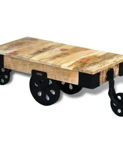 vidaXL Coffee Table with Wheels Rough Mango Wood