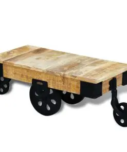 vidaXL Coffee Table with Wheels Rough Mango Wood