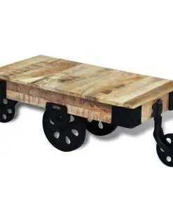 vidaXL Coffee Table with Wheels Rough Mango Wood