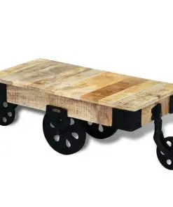 vidaXL Coffee Table with Wheels Rough Mango Wood