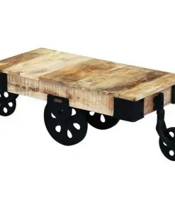vidaXL Coffee Table with Wheels Rough Mango Wood