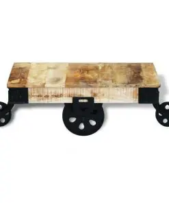 vidaXL Coffee Table with Wheels Rough Mango Wood
