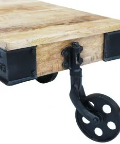 vidaXL Coffee Table with Wheels Rough Mango Wood