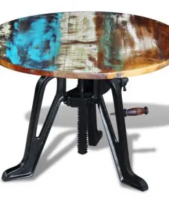 vidaXL Side Table Solid Reclaimed Wood Cast Iron 60x(42-63) cm