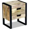 vidaXL Side Table with 2 Drawers Solid Mango Wood 43x33x51 cm