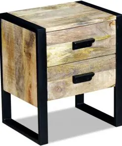 vidaXL Side Table with 2 Drawers Solid Mango Wood 43x33x51 cm