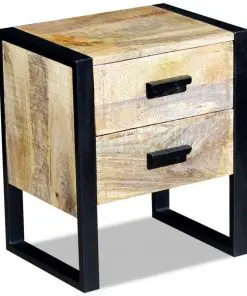 vidaXL Side Table with 2 Drawers Solid Mango Wood 43x33x51 cm